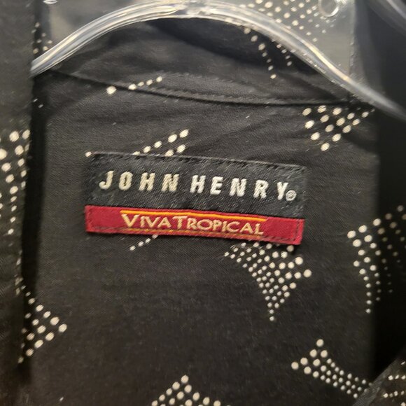 John Henry Short Sleeve Shirt Rayon Men's Size Large Work Casual Golf Black - Picture 3 of 5